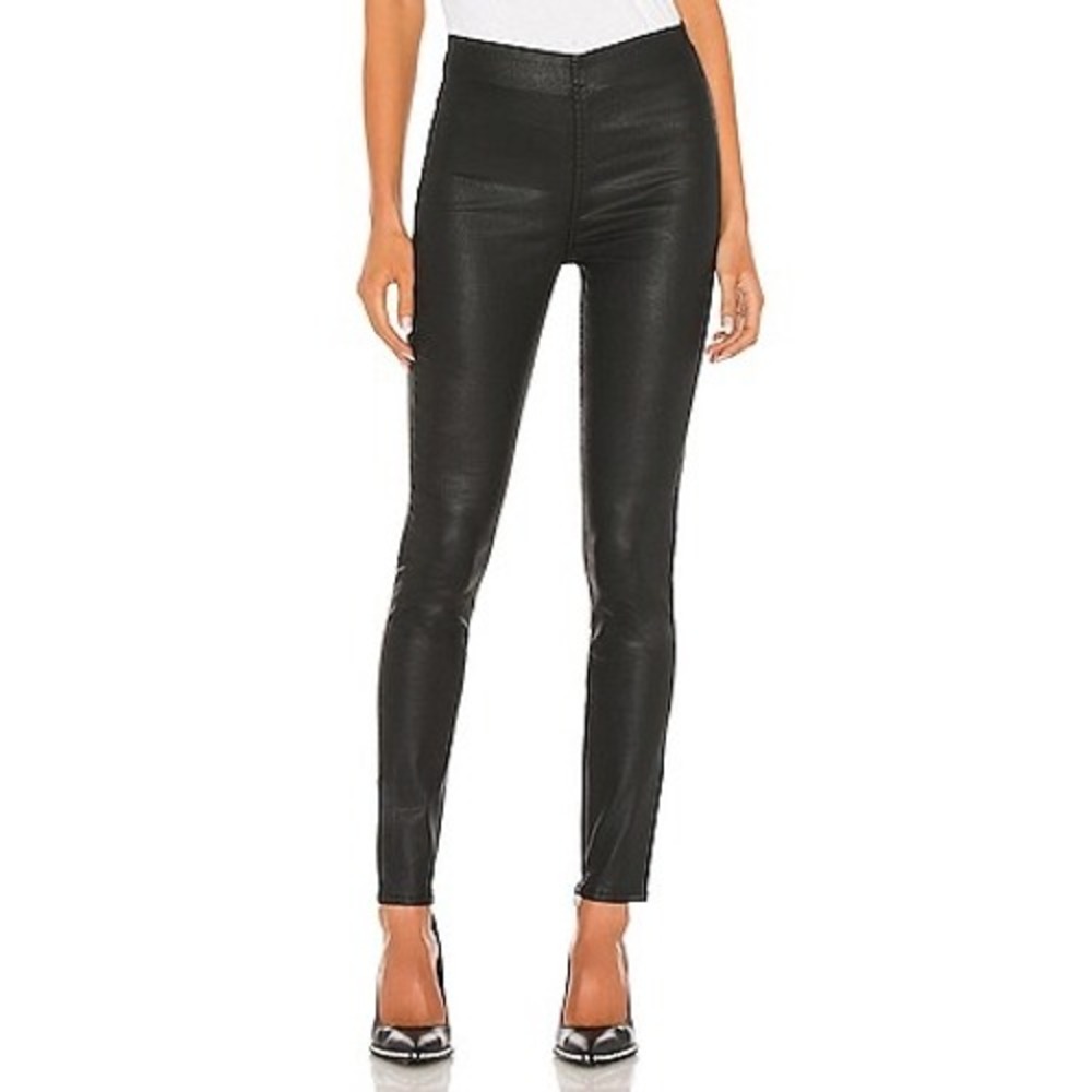 Rag & Bone Nina High Rise Pull On pants Coated Black Skinny Leggings L NEW